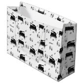 Personalized Grand Piano and Music Notes Pattern Große Geschenktüte (Vorderseite Schrägansicht)