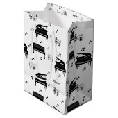 Personalized Grand Piano and Music Notes Pattern Mittlere Geschenktüte (Vorderseite Schrägansicht)