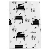 Personalized Grand Piano and Music Notes Pattern Mittlere Geschenktüte (Vorderseite)