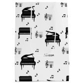 Personalized Grand Piano and Music Notes Pattern Mittlere Geschenktüte (Rückseite)