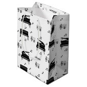 Personalized Grand Piano and Music Notes Pattern Mittlere Geschenktüte (Rückseite Schrägansicht)