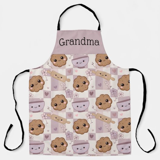 Personalized Grandma Apron Kawaii Cookie Gingham Schürze (Vorderseite)
