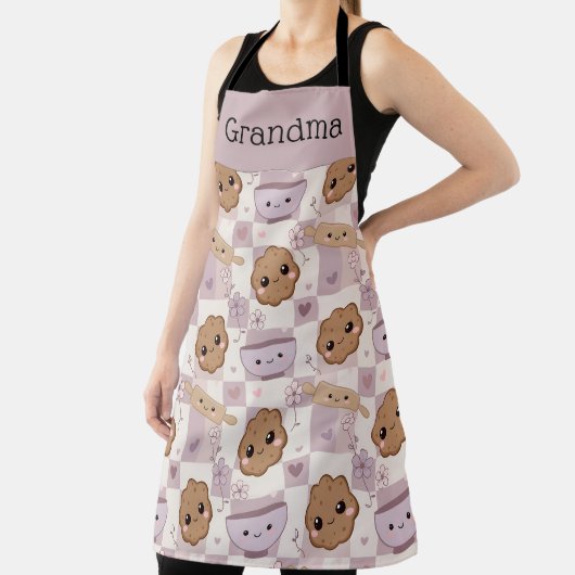 Personalized Grandma Apron Kawaii Cookie Gingham  Schürze (InSitu)
