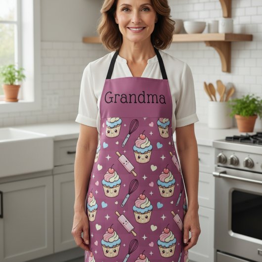 Personalized Grandma Apron Kawaii Pink BlueCupcake Schürze