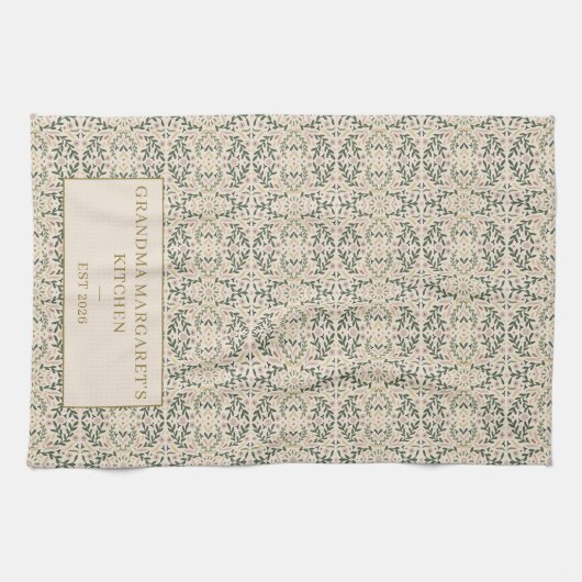 Personalized Grandma Kitchen Gift Botanical Green Geschirrtuch (Horizontal)