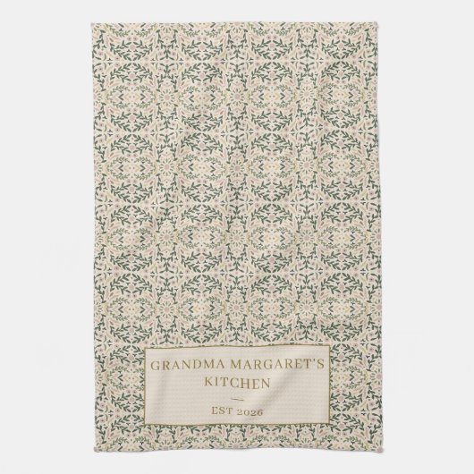 Personalized Grandma Kitchen Gift Botanical Green Geschirrtuch (Vertikal)