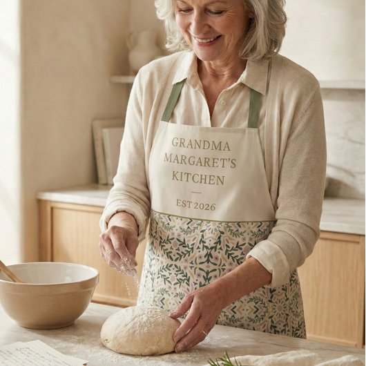 Personalized Grandma Kitchen Gift Botanical Green Schürze