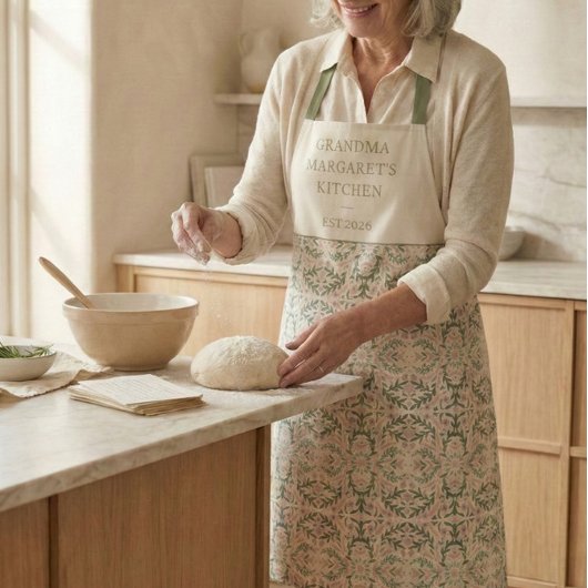 Personalized Grandma Kitchen Gift Botanical Green Schürze
