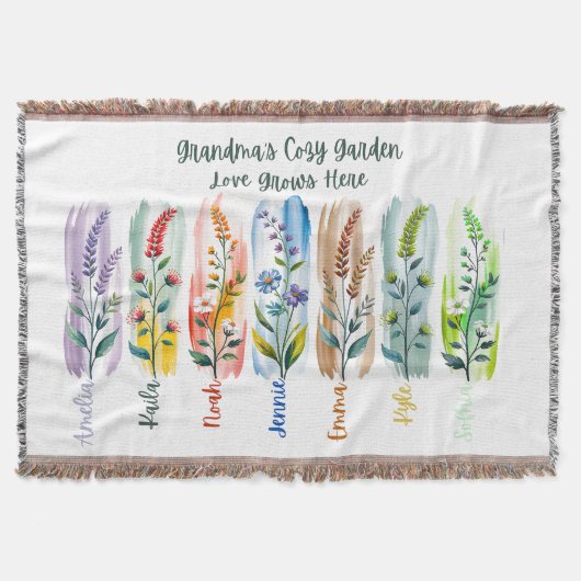 Personalized Grandma’s Cozy Garden Throw Blanket Decke (Vorderseite)