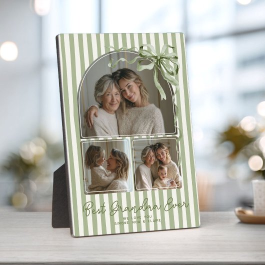 Personalized Grandma Sage Green Photo Keepsake Bow Fotoplatte