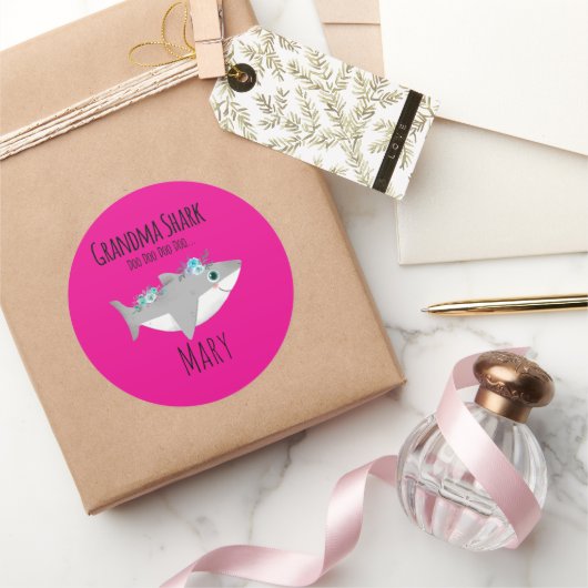 Personalized Grandma Shark Doo Doo Doo Runder Aufkleber (Schenken)