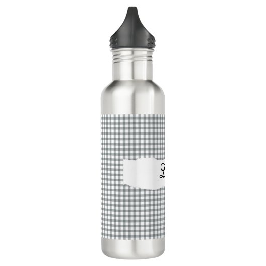 Personalized Gray Gingham Pattern & Custom Name Edelstahlflasche (Links)