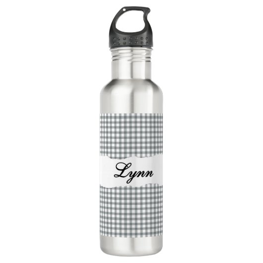 Personalized Gray Gingham Pattern & Custom Name Edelstahlflasche (Vorderseite)