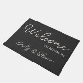 Personalized Gray Ivory Dorm Doormat with Names Fußmatte (Schrägansicht)