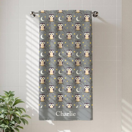 Personalized Gray Owl Kids Strandtuch