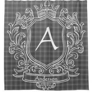 Personalized Gray Tartan Plaid Shower Curtain Duschvorhang
