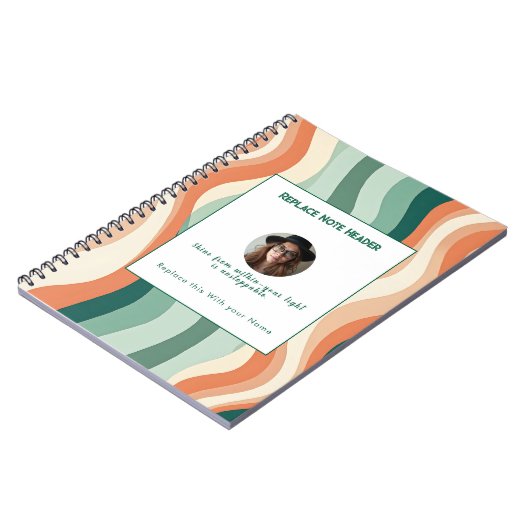 Personalized Green and Orange Wave Patterned Notizblock (Linke Seite)