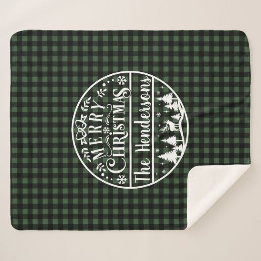 Personalized Green & Black Plaid Merry Christmas Sherpadecke (Vorderseite (Horizontal))