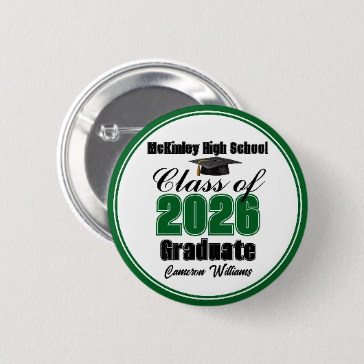 Personalized Green Class of 2026 Graduation Party Button (Vorne & Hinten)