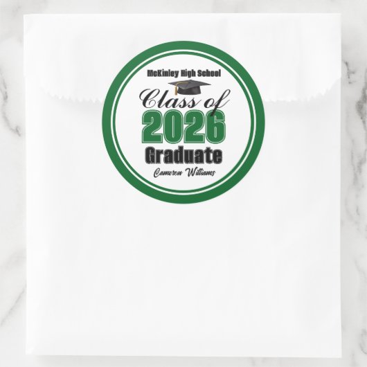 Personalized Green Class of 2026 Graduation Party Runder Aufkleber (Tasche)
