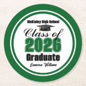 Personalized Green Class of 2026 Graduation Party Runder Pappuntersetzer (Vorderseite)