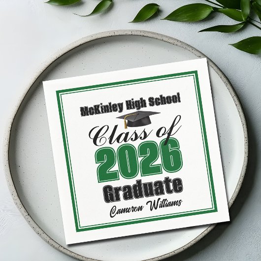 Personalized Green Class of 2026 Graduation Party Serviette
