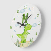 Personalized Green Dinosaur Nursery Large Clock Große Wanduhr (Winkel)