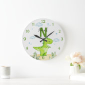 Personalized Green Dinosaur Nursery Large Clock Große Wanduhr (Zuhause)