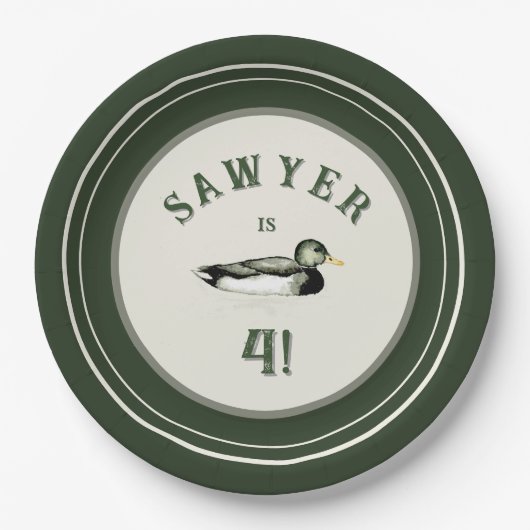 Personalized Green Duck Birthday Plates Pappteller (Vorderseite)