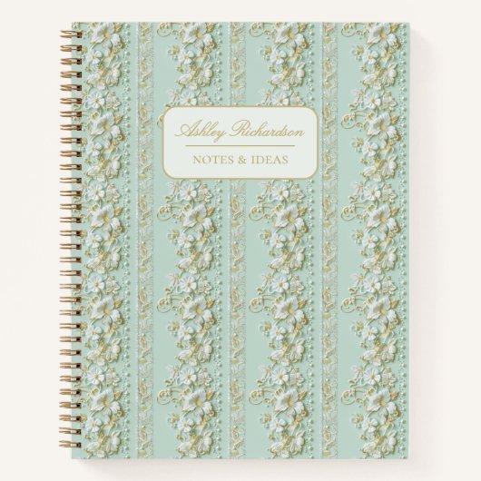 Personalized Green Floral Notebook Notizblock (Vorderseite)