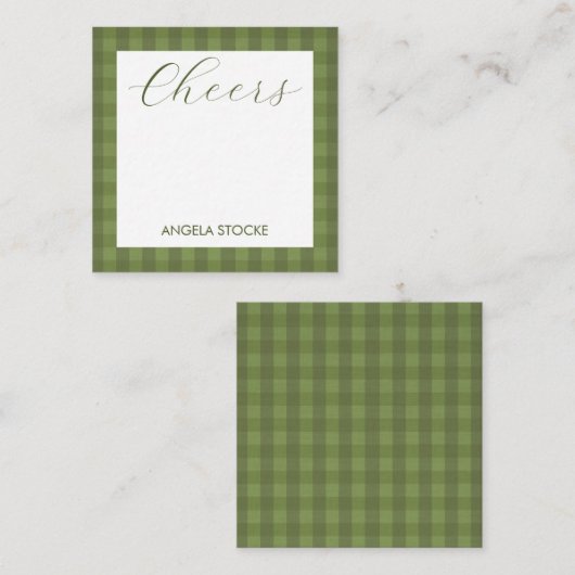 Personalized Green Gingham Mitteilungskarte (Vorne/Hinten)