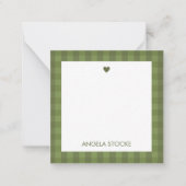 Personalized Green Gingham Mitteilungskarte (Vorderseite)