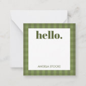 Personalized Green Gingham Mitteilungskarte (Vorderseite)