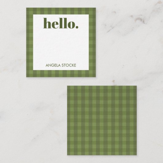 Personalized Green Gingham Mitteilungskarte (Vorne/Hinten)
