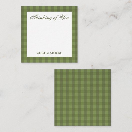 Personalized Green Gingham Mitteilungskarte (Vorne/Hinten)