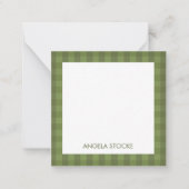 Personalized Green Gingham Mitteilungskarte (Vorderseite)