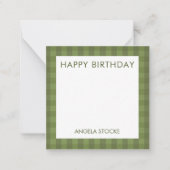 Personalized Green Gingham Mitteilungskarte (Vorderseite)