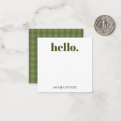 Personalized Green Gingham Mitteilungskarte (Vorderseite/Rückseite Beispiel)