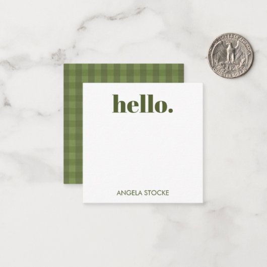 Personalized Green Gingham Mitteilungskarte (Vorderseite/Rückseite Beispiel)