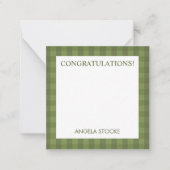 Personalized Green Gingham Mitteilungskarte (Vorderseite)