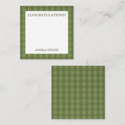 Personalized Green Gingham Mitteilungskarte (Vorne/Hinten)
