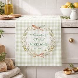 Personalized Green Gingham Newlywed Wedding Geschirrtuch