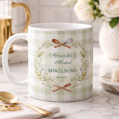 Personalized Green Gingham Newlywed Wedding Kaffeetasse