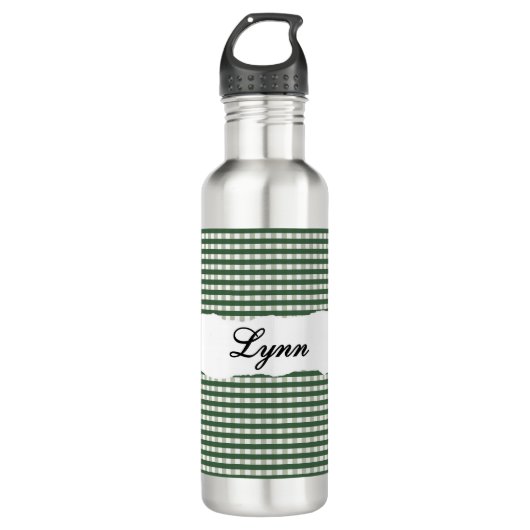Personalized Green Gingham Pattern & Custom Name Edelstahlflasche (Vorderseite)