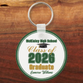 Personalized Green Gold Class of 2026 Graduation Schlüsselanhänger (Rückseite)