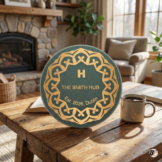 Personalized Green & Gold Mandala "The Smith Hub", Getränkeuntersetzer