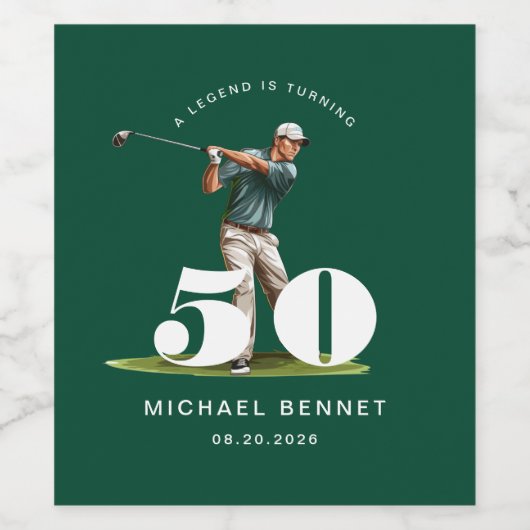 Personalized Green Golf 50th Birthday Weinetikett (Einzelnes Label)