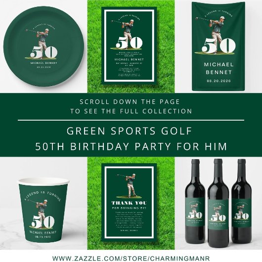 Personalized Green Golf 50th Birthday Weinetikett