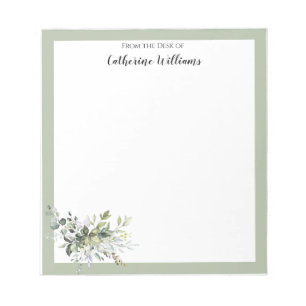 Personalized Green Leaves Home Office Stationery Notizblock