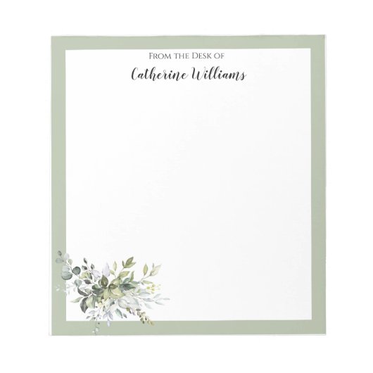 Personalized Green Leaves Home Office Stationery Notizblock (Vorderseite)